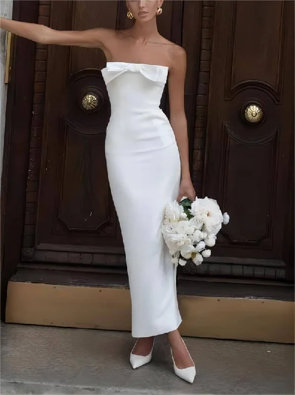 Bow Strapless Stylish Midi Dress Comfortable Knitwear Midi Dress