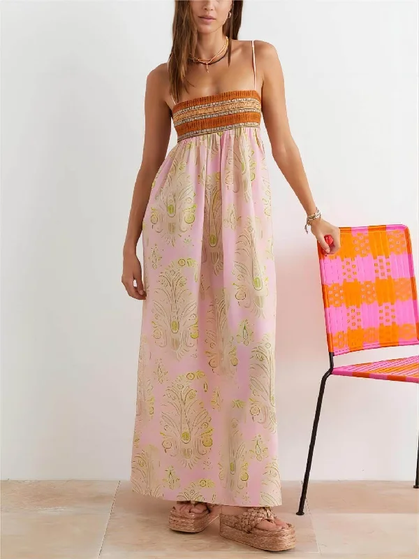 Bosnian Folk Floral Charming Thin Strap Midi Dress Fashionable High-Low Midi Dress