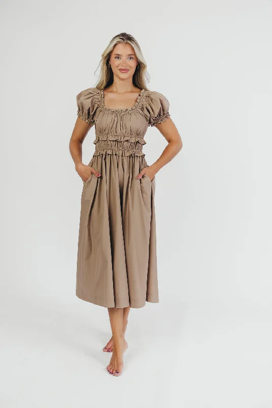 Raquel Cotton-Poplin Midi Dress in Dark Natural - Bump Friendly Comfortable Knitwear Midi Dress Raquel Cotton-Poplin Midi Dress in Dark Natural - Bump Friendly Comfortable Knitwear Midi Dress