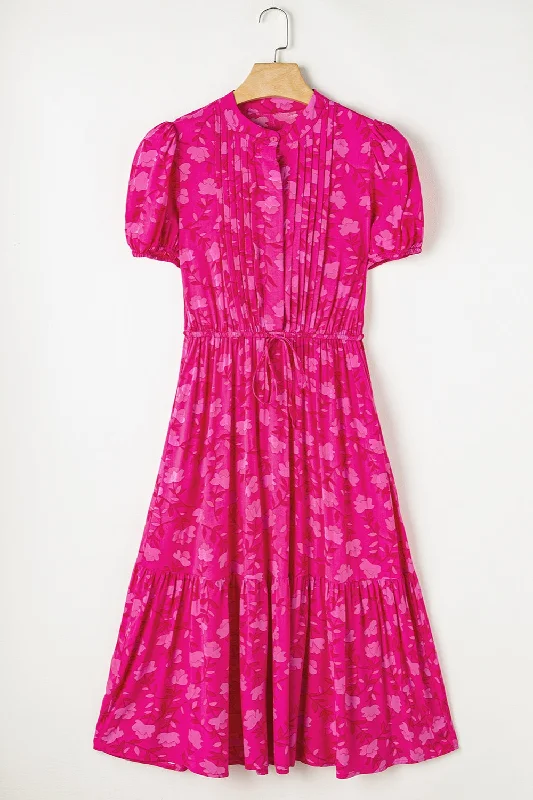 Drawstring Printed Short Sleeve Midi Dress Stylish Halter Neck Midi Dress