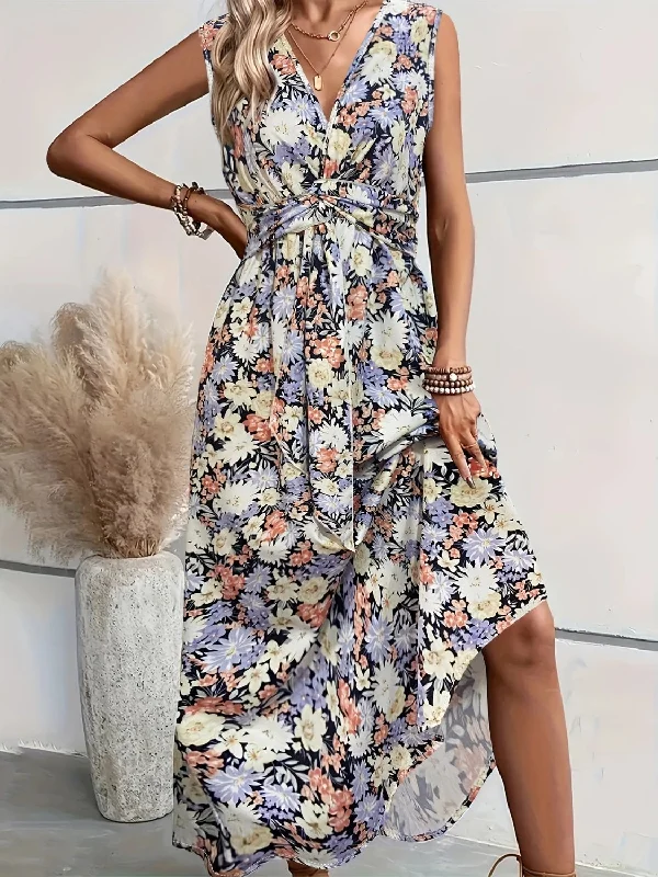 Floral Sleeveless Midi Dress Cozy Tie-Dye Midi Dress