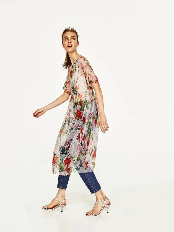 High On Life Floral Print Mesh Midi Dress Comfortable Ribbed Midi Dress