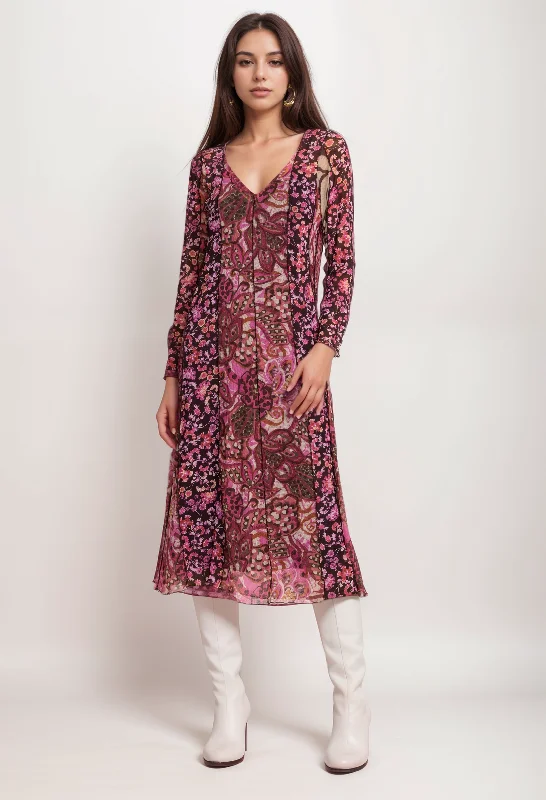 Jade by Johnny Was Agatha Mesh Midi Dress L31123 Boho Chic Comfortable Floral Print Midi Dress