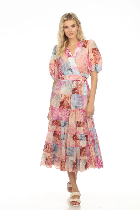 Johnny Was Jade Annalise Floral Patchwork Midi Dress Boho Chic L35623 Trendy A-Line Midi Dress