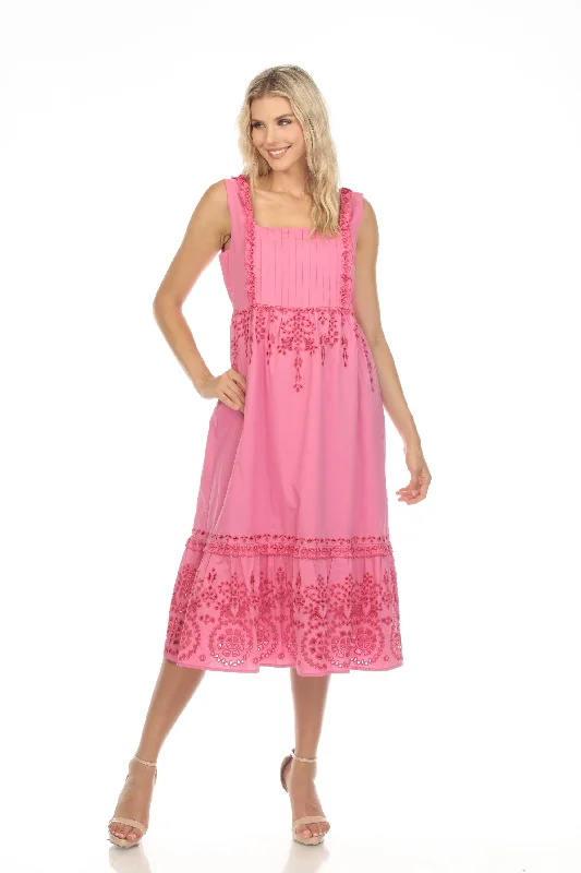 Johnny Was Jade Jesminda Eyelet Embroidered Midi Dress Boho Chic L37923-3 Stylish Color Block Midi Dress