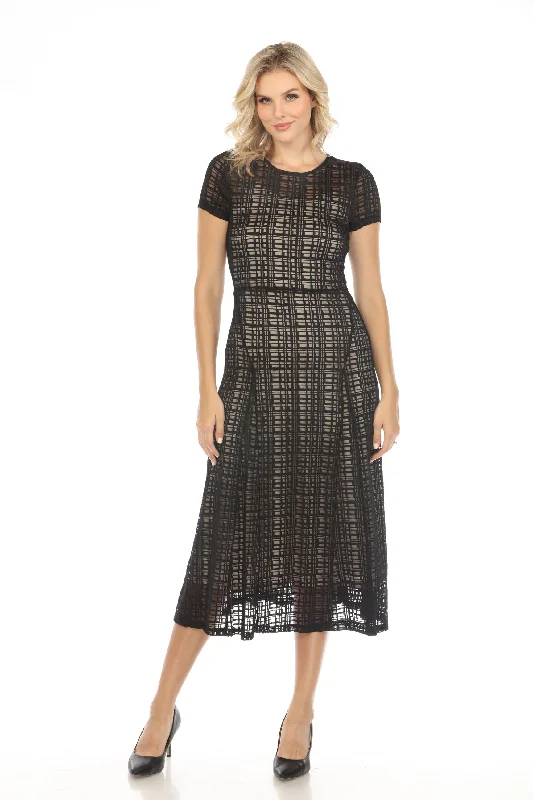 Johnny Was Jade Black Plaid Solia Paneled Mesh Midi Dress Boho Chic L32924 Trendy Ruffled Sleeve Midi Dress