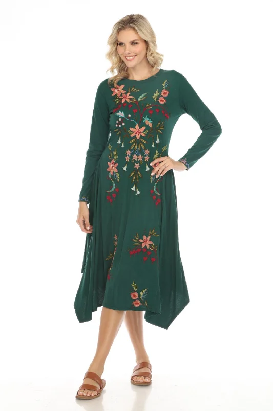 Johnny Was JWLA Amarylla Handkerchief Knit Midi Dress Boho Chic J33424 Trendy Off-Shoulder Ruffle Midi Dress