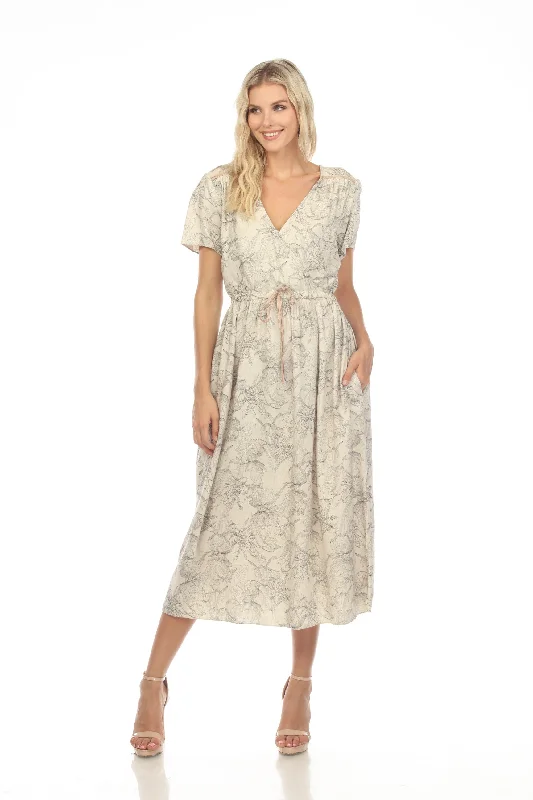 Johnny Was JWLA Etched Floral Wrap House Midi Dress Boho Chic J37323 Comfortable Button Front Midi Dress