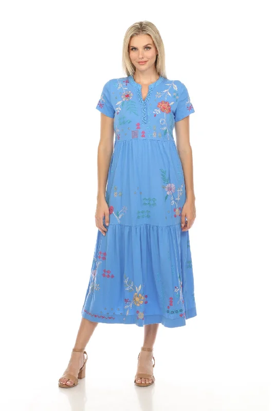 Johnny Was JWLA Blue Katie Henley Tiered Knit Midi Dress Boho Chic J31124 Stylish Wraparound Midi Dress Johnny Was JWLA Blue Katie Henley Tiered Knit Midi Dress Boho Chic J31124 Stylish Wraparound Midi Dress