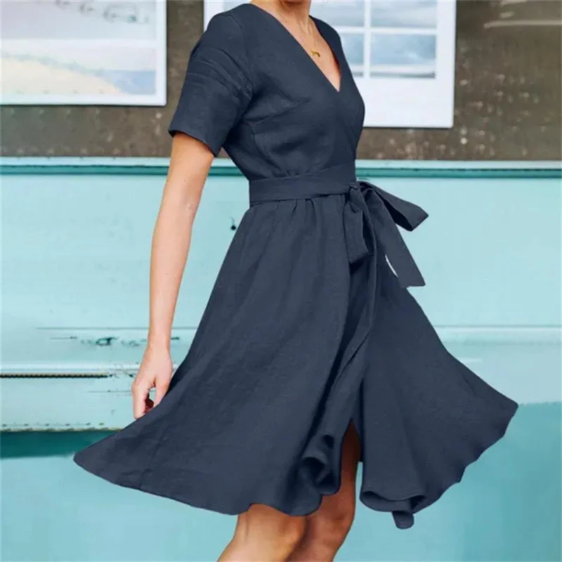 Lace-Up Casual Work Midi Dress Cozy Ribbed Knit Midi Dress