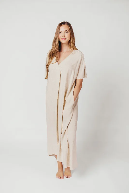 Lara Linen-Blend Midi Dress in Natural Cozy Wide Strap Midi Dress