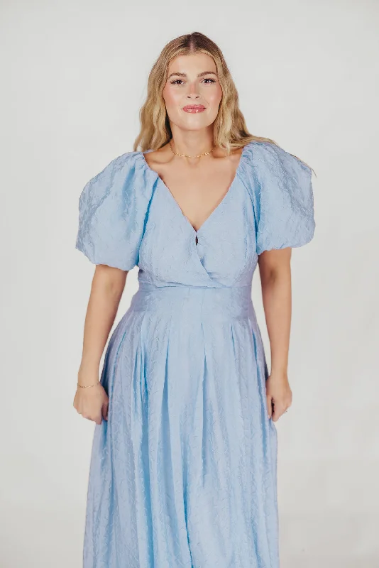 Linette Jacquard Midi Dress in Blue Comfortable Casual Midi Dress
