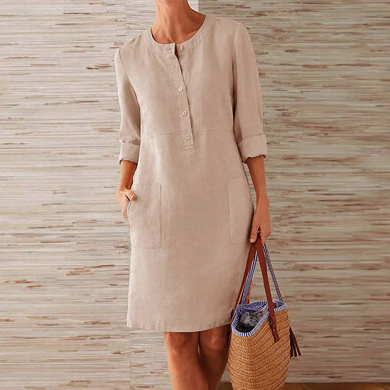 Loose Fit Button Down Midi Dress Stylish Button-Up Midi Dress