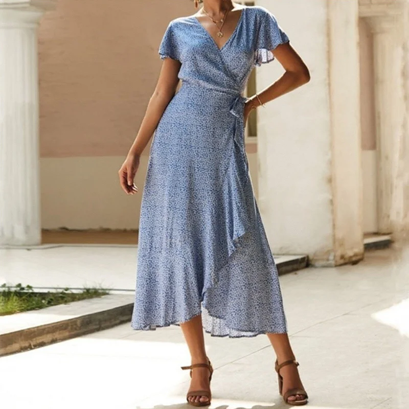 Red Dot Print Elegant Beach Midi Dress Elegant Floral Midi Dress