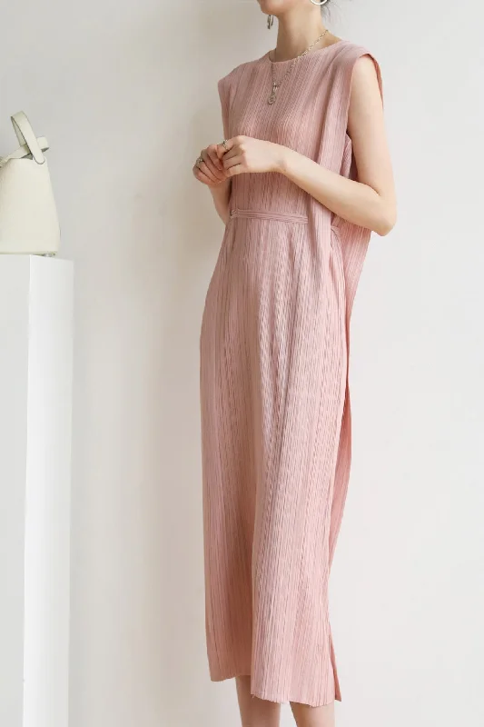 Sleeveless Ruched Lace-Up Midi Dress Trendy Long Sleeve Midi Dress