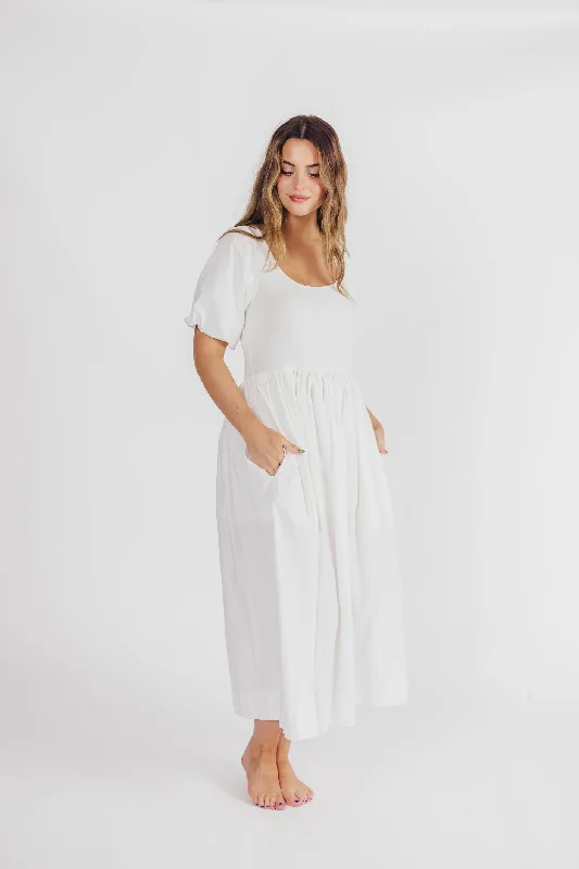 The Premium Alana Midi Dress in White Fashionable Casual Midi Dress
