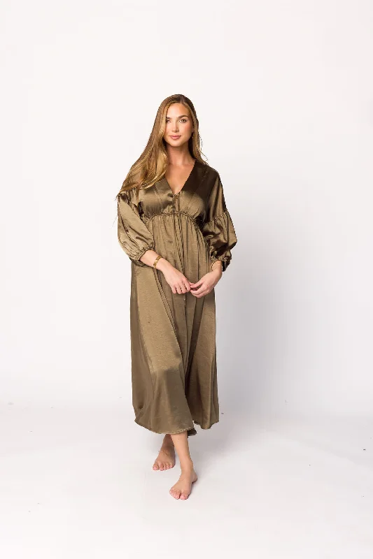 Hunter Premium *Satin* Midi Dress in Tapenade - Bump Friendly Comfortable Short Sleeve Midi Dress Hunter Premium *Satin* Midi Dress in Tapenade - Bump Friendly Comfortable Short Sleeve Midi Dress