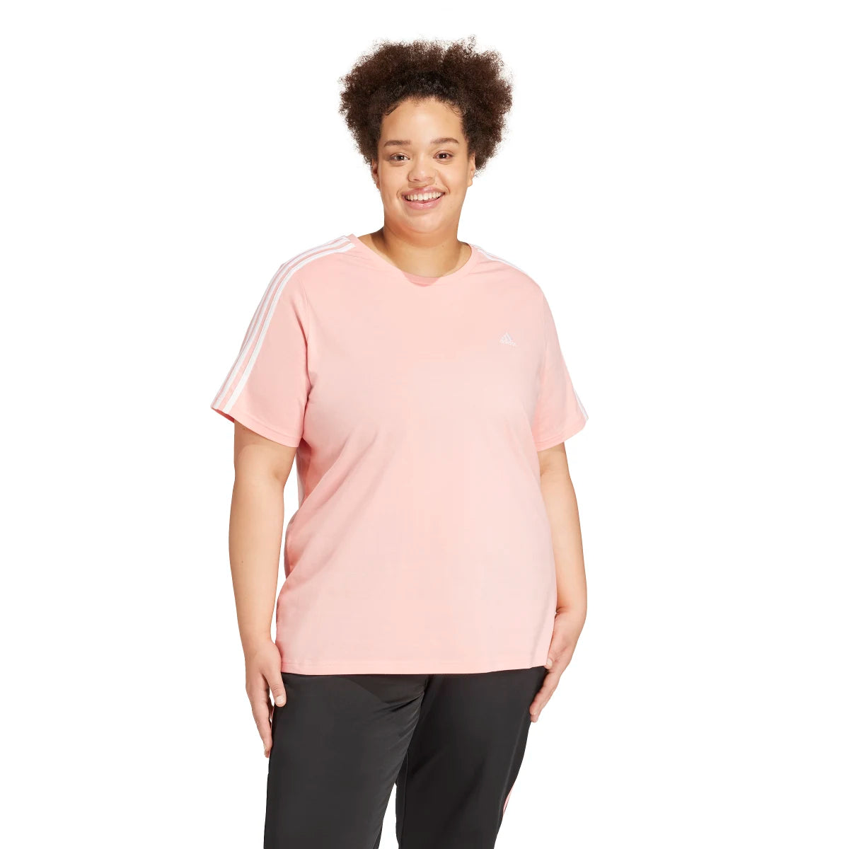 adidas Women's Essentials Slim 3-Stripes Tee (Plus Size) Zippered Front Buttoned Front Snap Front