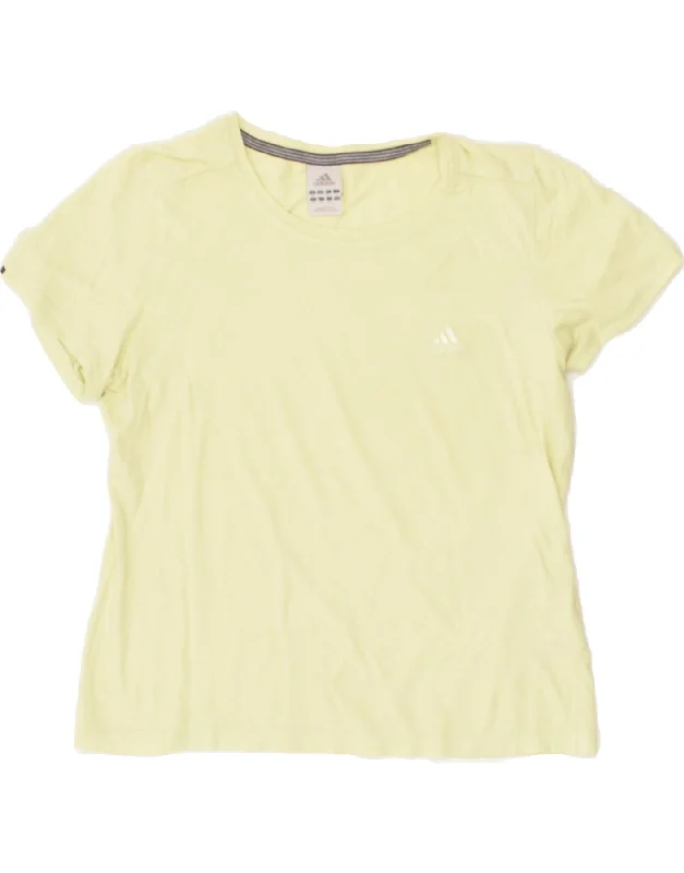 ADIDAS Womens T-Shirt Top UK 16 Large Yellow Cotton Hooded Caped Shawl Collar