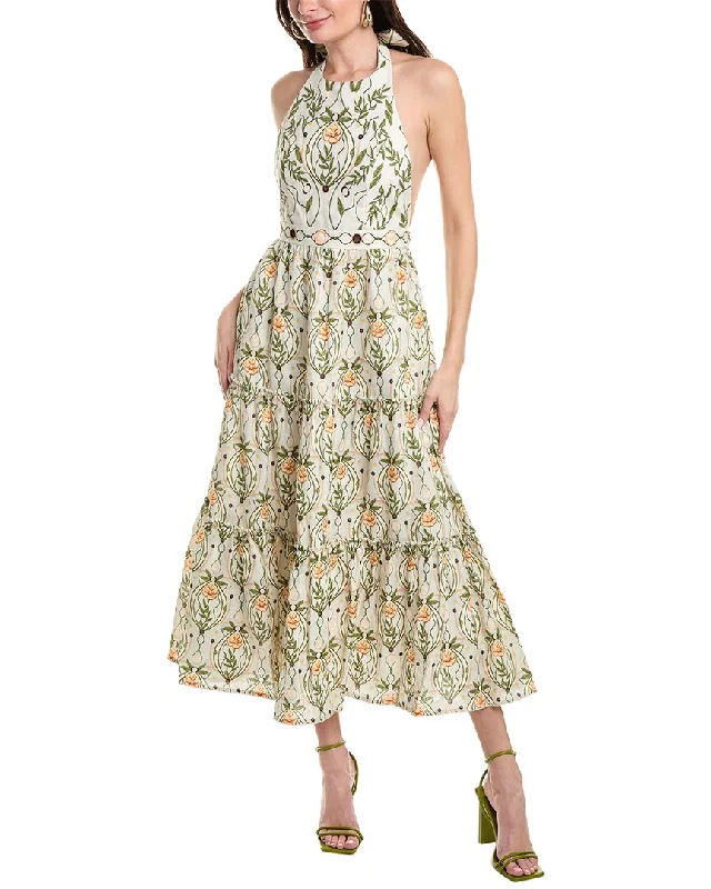 Agua Bendita Consuelo Lunar Linen Maxi Dress Chic Off-Shoulder Maxi Dress