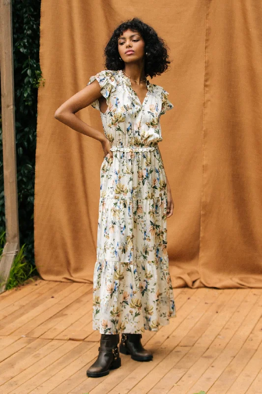 Amani Floral Print Sleeveless Maxi Dress Trendy Maxi Dress with Lace
