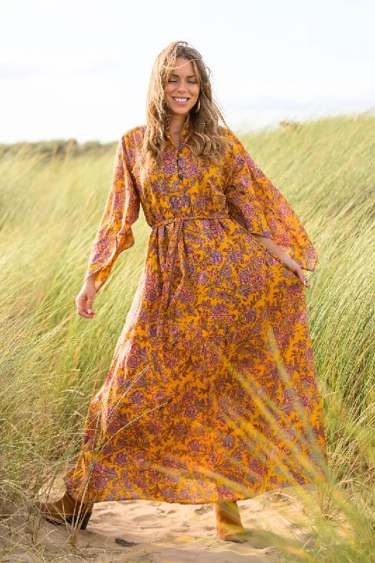 Apollo Maxi Dress in Sunflower Yellow Elegant Wraparound Maxi Dress