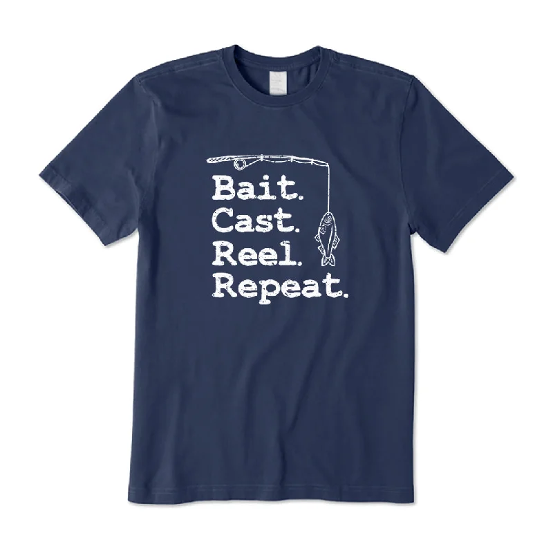 Bait Cast Reel Repeat Fishing T-Shirt Hooded Caped Shawl Collar