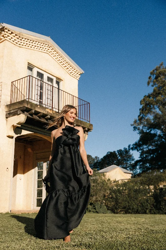 Betina Bow Front Maxi Dress - Black Elegant Wraparound Maxi Dress