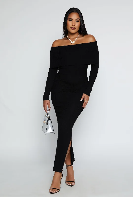 Side Slit Off The Shoulder Maxi Dress Comfortable Fit-and-Flare Maxi Dress