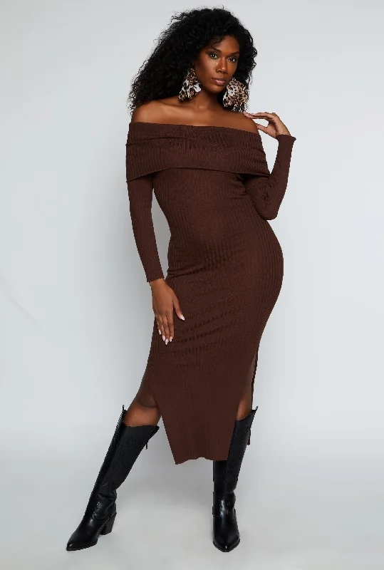 Side Slit Off The Shoulder Maxi Dress Classic Black Maxi Dress