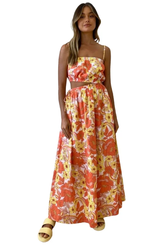 BY NICOLA Carnivale Maxi Dress (Sunkissed Blooms) Trendy Maxi Dress with Lace