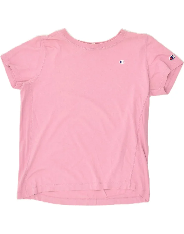 CHAMPION Womens T-Shirt Top UK 10 Small Pink Cotton Welt Pockets Slit Pockets Flap Pockets