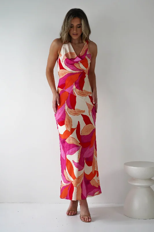 Cher Printed Maxi Dress | Mixed Print Elegant Velvet Maxi Dress