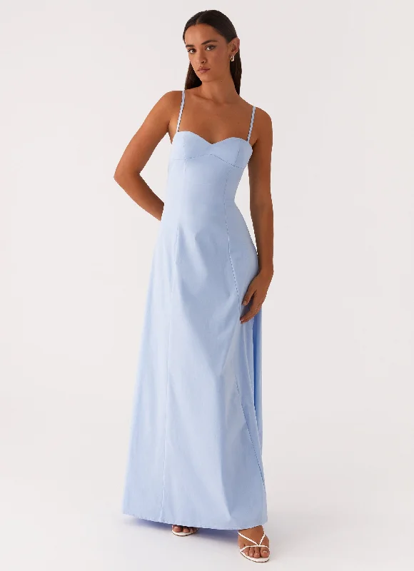 Clear As Day Maxi Dress - Blue Comfortable Pleated Maxi Dress