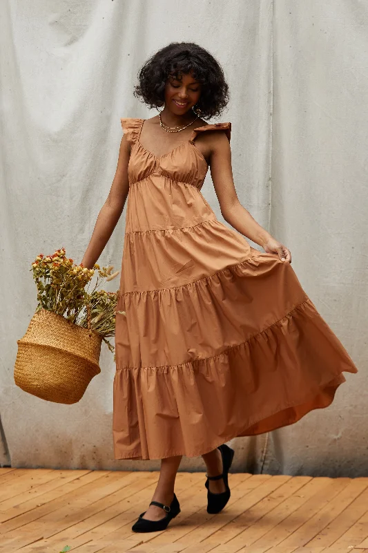 Diana Poplin Maxi Dress Comfortable Ruffle Hem Maxi Dress