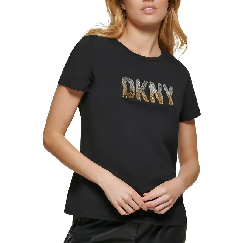 DKNY Womens Cotton Logo Graphic T-Shirt Mesh Blend Leather Blend Suede Blend