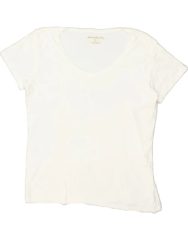 EDDIE BAUER Womens T-Shirt Top UK 18 XL Off White Cotton Collared T-Shirt Boat Neck A-Line