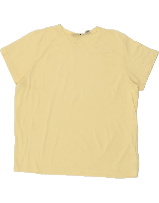 EDDIE BAUER Womens T-Shirt Top UK 18 XL Yellow Cotton Graphic T-Shirt Round Neck Polyester