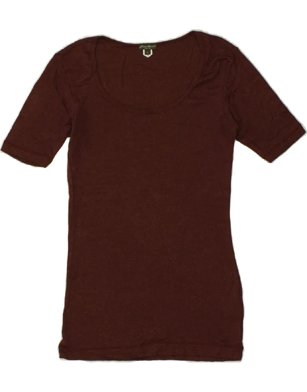 EDDIE BAUER Womens T-Shirt Top UK 8 Small Burgundy Cotton Spandex Blend Rayon Blend Denim Blend