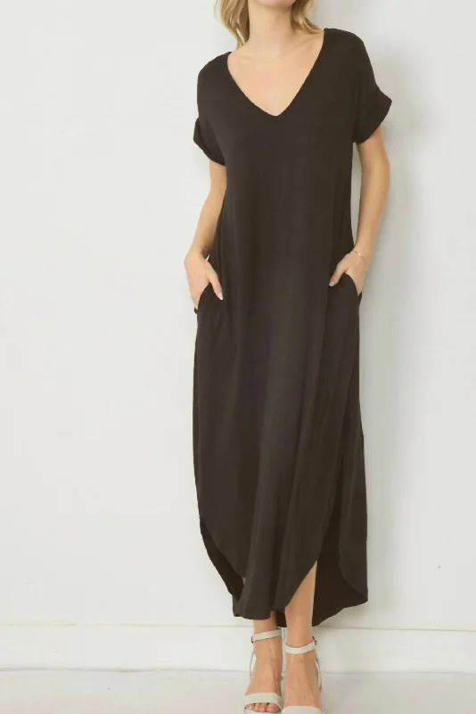 Everyday Maxi Dress In Black Comfortable T-Shirt Maxi Dress