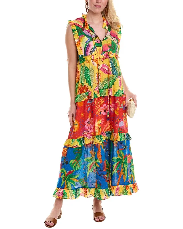 FARM Rio Mixed Prints Tiered Maxi Dress Stylish Maxi Dress with Pleats
