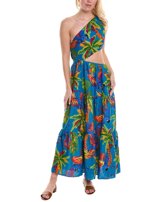 FARM Rio Sunny Day One-Shoulder Linen-Blend Maxi Dress Elegant Velvet Maxi Dress