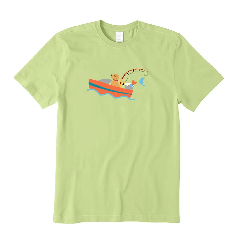 Fishing Dog On Boat T-Shirt Hooded Caped Shawl Collar