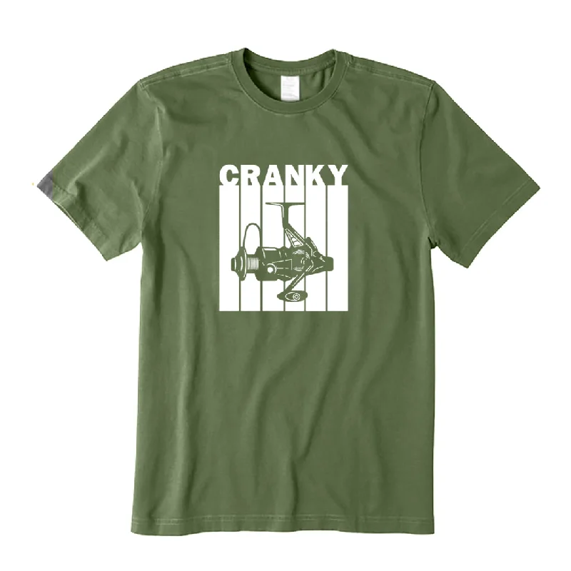 Fishing Reel Cranky T-Shirt Denim Fabric Leather Fabric Suede Fabric