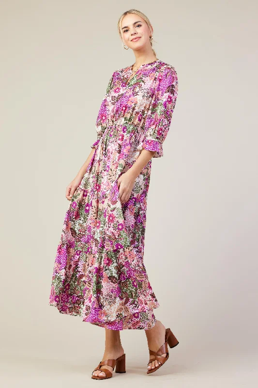 Floral Print Ruffle Maxi Dress Elegant Pleated Maxi Dress