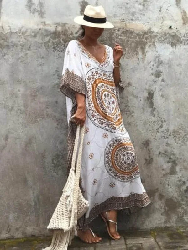 Floral Printed Loose Maxi Dress Stylish One-Shoulder Maxi Dress