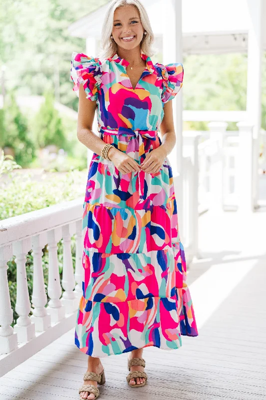 Future Fun Pink Multi Abstract Maxi Dress Cozy Longline Maxi Dress