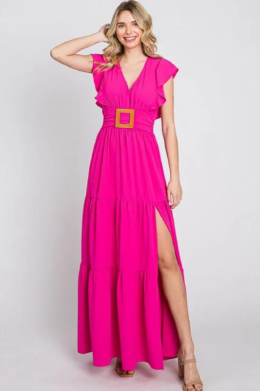 GeeGee Fancy Fizz Plus Size Tiered Side Slit Maxi Dress Elegant Maxi Dress with Drapes