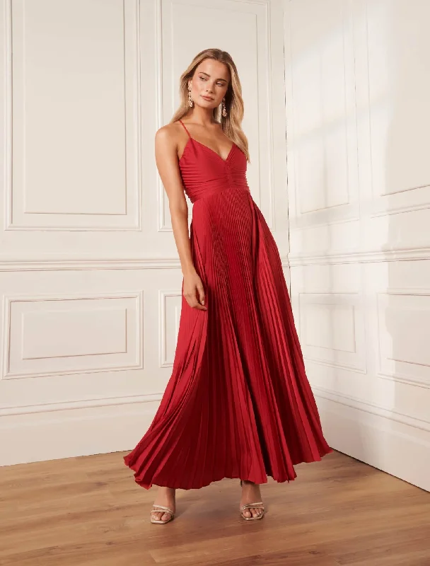 Geri Tie Back Pleated Maxi Dress Trendy Fit-and-Flare Maxi Dress