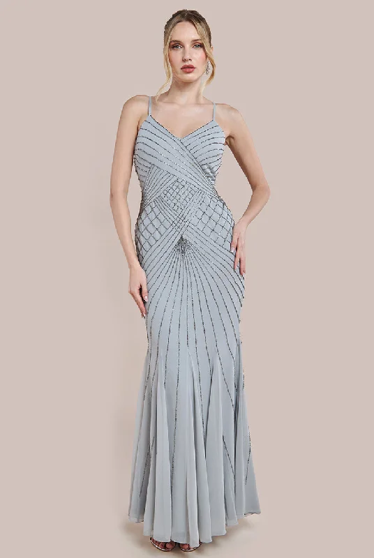 Goddiva Sleeveless Embellished Maxi Dress - Silver Elegant Velvet Maxi Dress